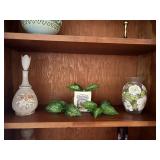 frosted decanter, sunflower ceramic, & Vase