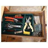 drawer of tools, wrench, pliers, screwdrivers, etc