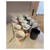 lot of coffee mugs, advertising, dogs, local