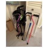 walker w/ seat, brakes & storage, canes, shoehorn