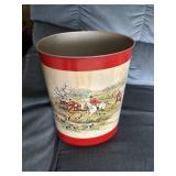 metal trash can hunting scene, bottle