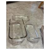 2 PYREX loaf pans, 1 half loaf pan all glass