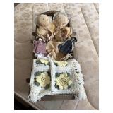 rustic wood cradle, 4 handmade dolls, granny