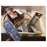 organizer, light bulbs, set of dr scholls insoles