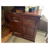 wood cabinet (top opens, and 2 bottom doors