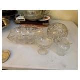 2 glass bowls very heavy , small pitcher with lid