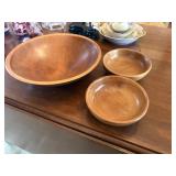 wood salad bowl with 2 ind. bowls