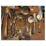large lot of silver plated serving utensils, & 2