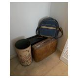 4  pc of luggage and metal vintage umbrella holder