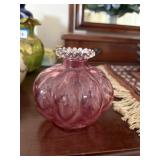 FENTON cranberry glass, ruffled edge small pink