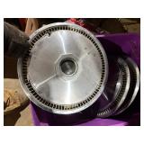 3 hubcaps in purple tote 70's Lincoln