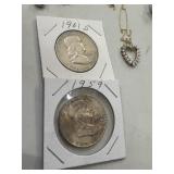 2 FRANKLIN HALF DOLLAR COINS 1959,1961 D