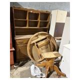 Round Tile Top Table & wood hutch