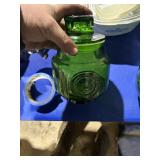 Green covered dish and green vase