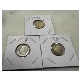 3 DIMES 1953,1956D.,1959