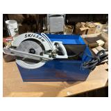 large blue tool box skilsaw, in original tool box