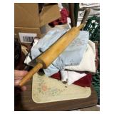 Glass cutting board, Rolling pin, table linens