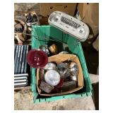 Tote of Car Lights and 1 gauge cluster