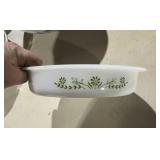 Glassbake green flower shallow casserole