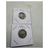 2 MERCURY DIMES 1936,1943