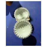2 ruffled edge galsses & Handled bone china server