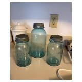 2 quart, 1 half gallon blue BALL MASON JARS