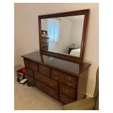 dresser with mirror  9 drawers solid cherrry by