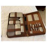 mens travel set cowhide case, stainless steel