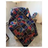 crazy quilt, deep dark colors, knotted/tied,