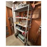 metal shelf, wood wheeled dolly NO CONTENTS