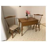 wood drop leaf table and 2 chairs