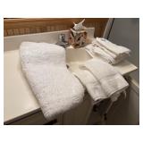 4 wash clothes , 4 hand towels, soap dish,rug