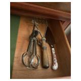 serving piece, antique potatoe masher,hand mixer