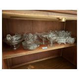 shelf of clear glass, square creamer, small etched