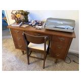 antique desk and chair, 7 drawers, solid wood