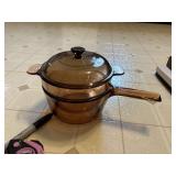 PYREX double boiler amber colored with lid