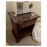 2 cherry nightstands, both with glass pieces