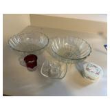 2 serving bowls, trinket dish, shot glass, small