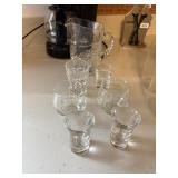 small glass pitcher & 6 shot glasses kitchen