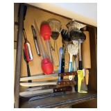 draw of kitchen utensils, rolling pin,