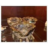 3 gold rimmed dishes,  4.25' sq.    living room