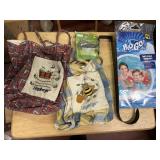 wreath hanger, 2 longaberger bags, fairy bench