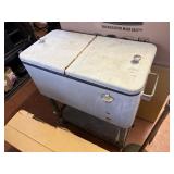 cooler with double door bottom shelf, beer opener