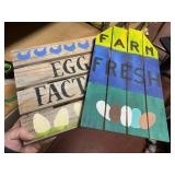2 hand painted wood chicken signs