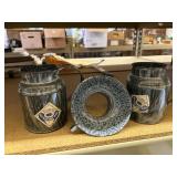 EL-an-ge molted grayware 2 mugs and a funnel