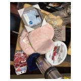 thermos in velvet bag, 2 vases. 2 heart