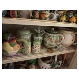 teapot collection and cherry pitcher, salt n