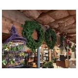 7 wreaths, basket, faux flowers, tree holder and