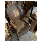victorian upholstered wood chair   basement