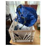 milk crate, empty 3ring binders, IKEA large bag